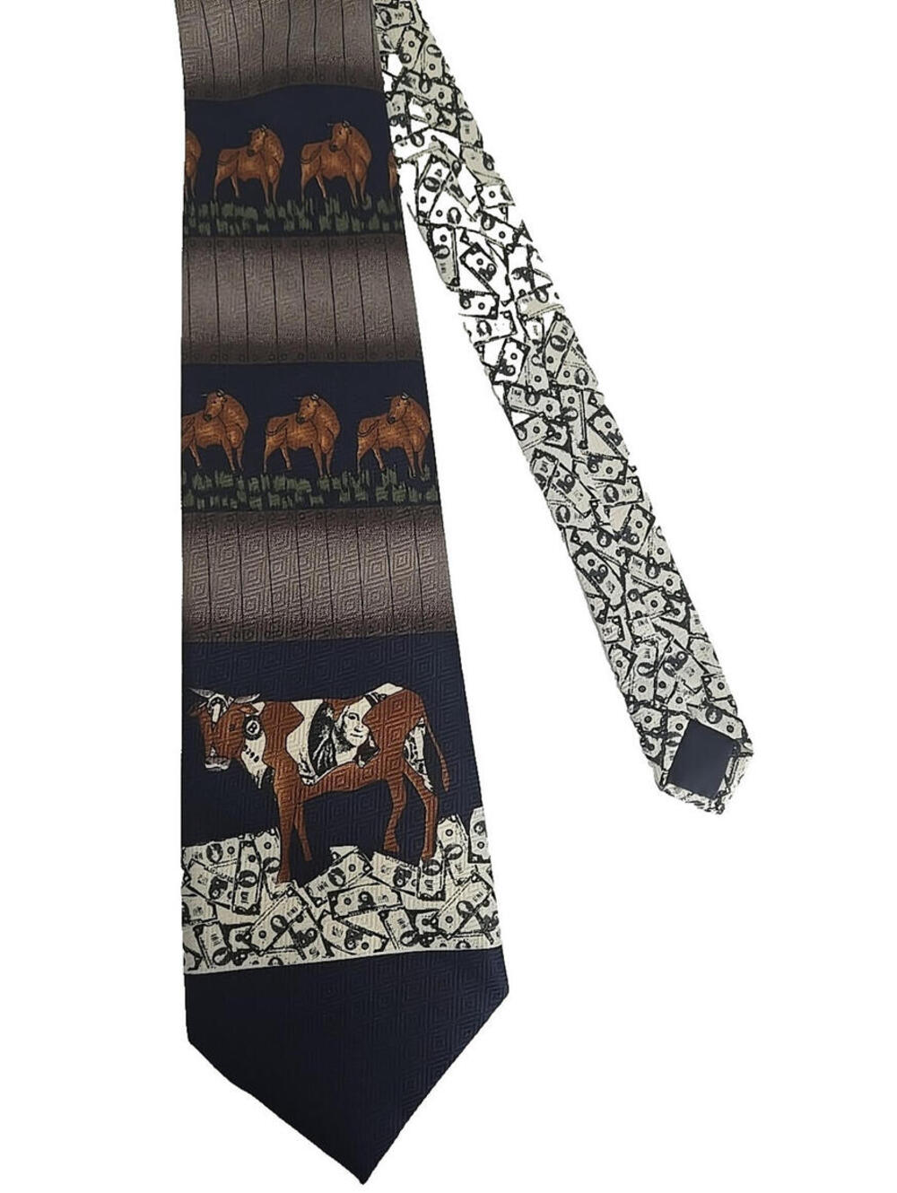 Renaissance Hand Made Tie Classic Cut Blue Brown White Cash Cow Polyester